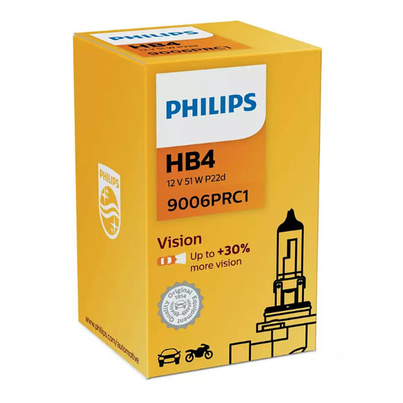 АвтолампагалогеноваяPhilipsHB412V55WP22d9006PRC1Vision+30%1шт