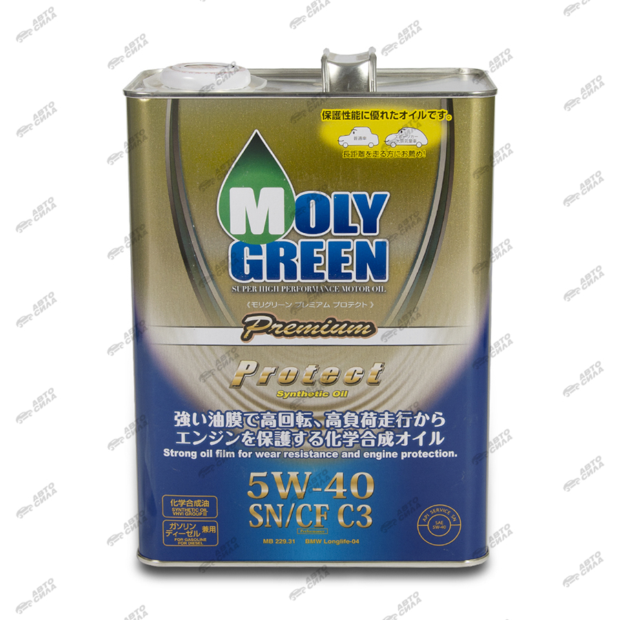 Масло моторное MOLY GREEN Premium Protect 5W-40 SN/CF C3 синт. 4л в  Барнауле | ZavGar